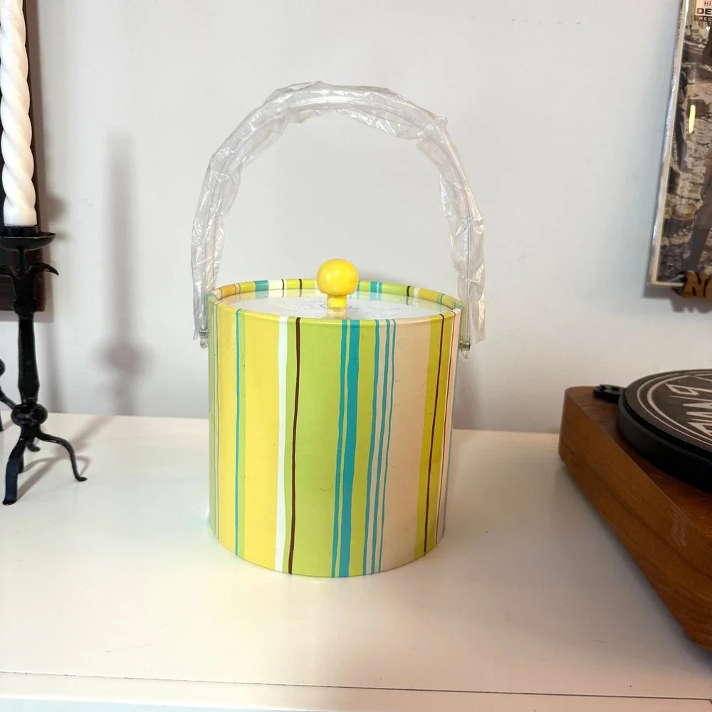 Vintage Y2K MCM Striped Ice Bucket with Lid Mid Century Barware